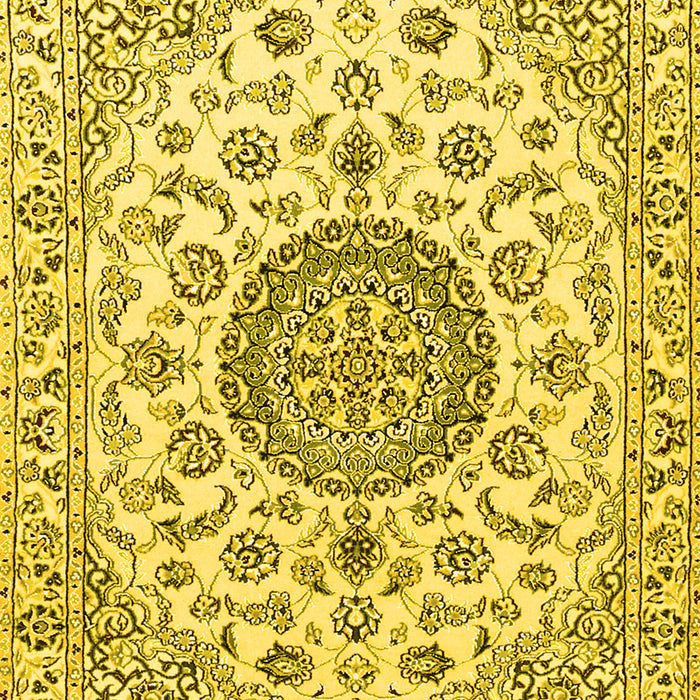 Machine Washable Medallion Yellow Traditional Rug, wshtr1465yw