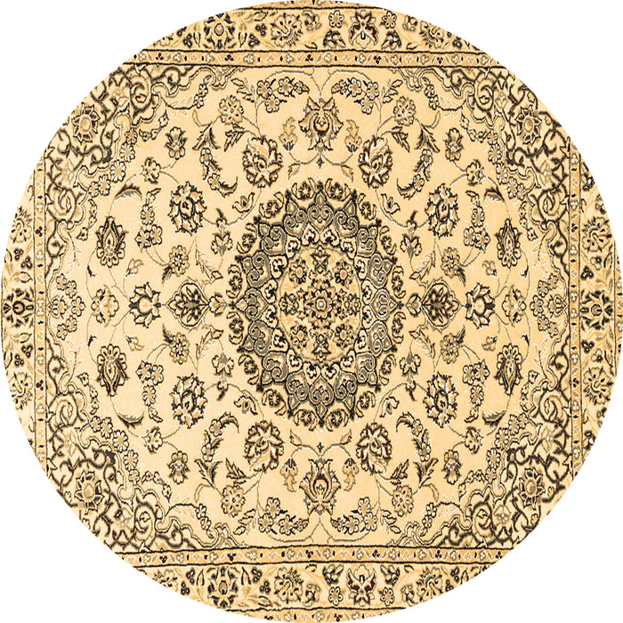 Round Machine Washable Medallion Brown Traditional Rug, wshtr1465brn