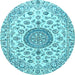 Round Medallion Light Blue Traditional Rug, tr1465lblu