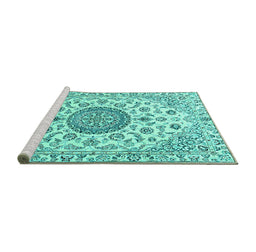 Sideview of Machine Washable Medallion Turquoise Traditional Area Rugs, wshtr1465turq