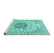 Sideview of Machine Washable Medallion Turquoise Traditional Area Rugs, wshtr1465turq