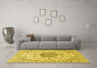 Machine Washable Medallion Yellow Traditional Rug in a Living Room, wshtr1465yw