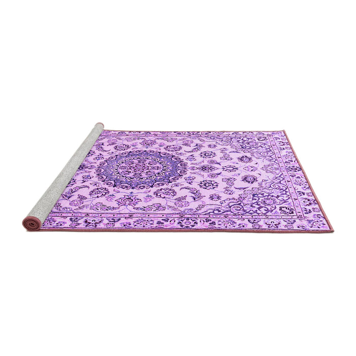 Sideview of Machine Washable Medallion Purple Traditional Area Rugs, wshtr1465pur