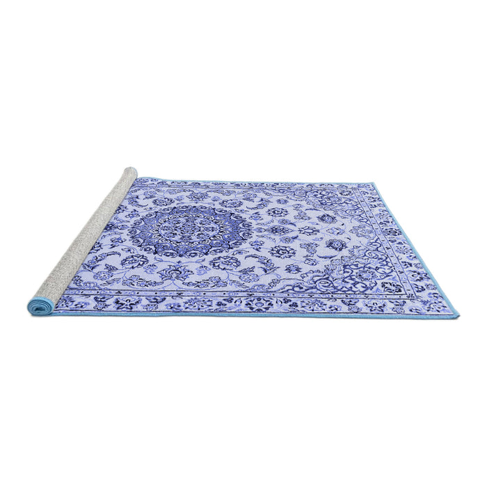 Sideview of Machine Washable Medallion Blue Traditional Rug, wshtr1465blu