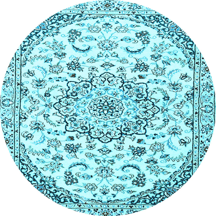 Round Medallion Light Blue Traditional Rug, tr1466lblu