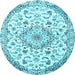 Round Medallion Light Blue Traditional Rug, tr1466lblu