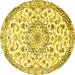 Round Machine Washable Medallion Yellow Traditional Rug, wshtr1466yw