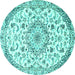 Round Machine Washable Medallion Turquoise Traditional Area Rugs, wshtr1466turq