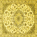 Square Machine Washable Medallion Yellow Traditional Rug, wshtr1466yw