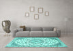 Machine Washable Medallion Turquoise Traditional Area Rugs in a Living Room,, wshtr1466turq