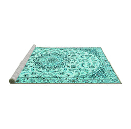 Sideview of Machine Washable Medallion Turquoise Traditional Area Rugs, wshtr1466turq