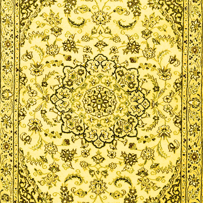 Machine Washable Medallion Yellow Traditional Rug, wshtr1466yw