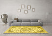 Machine Washable Medallion Yellow Traditional Rug in a Living Room, wshtr1466yw