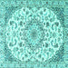 Square Machine Washable Medallion Turquoise Traditional Area Rugs, wshtr1466turq