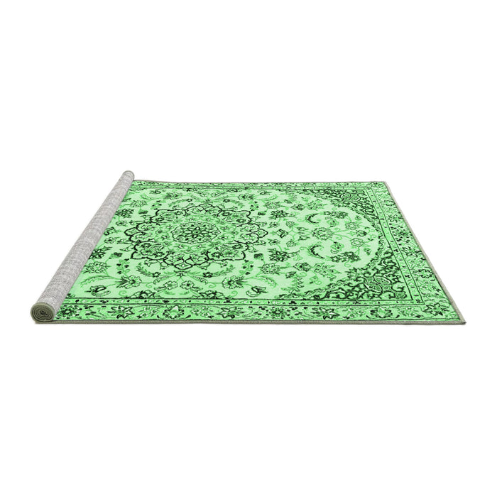 Sideview of Machine Washable Medallion Emerald Green Traditional Area Rugs, wshtr1466emgrn