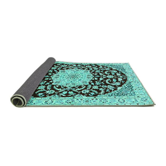 Sideview of Medallion Turquoise Traditional Rug, tr1467turq