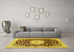 Machine Washable Medallion Yellow Traditional Rug in a Living Room, wshtr1467yw