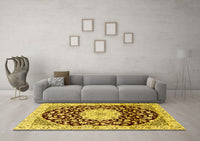 Machine Washable Medallion Yellow Traditional Rug, wshtr1467yw