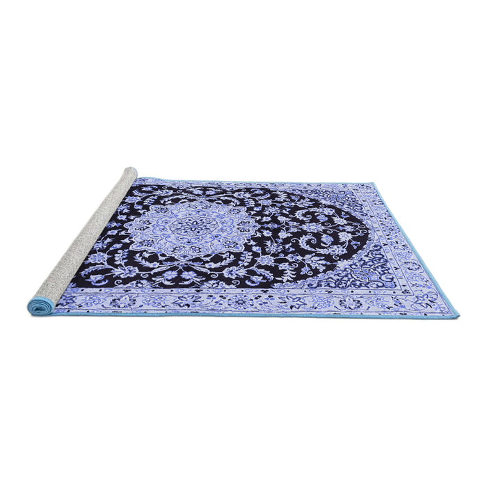 Sideview of Machine Washable Medallion Blue Traditional Rug, wshtr1467blu