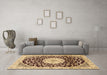 Machine Washable Medallion Brown Traditional Rug in a Living Room,, wshtr1467brn