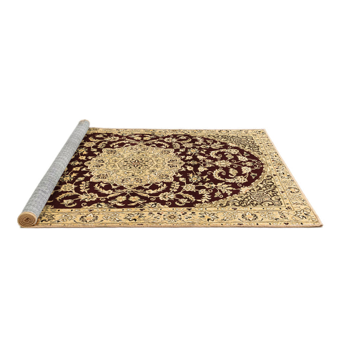 Sideview of Machine Washable Medallion Brown Traditional Rug, wshtr1467brn