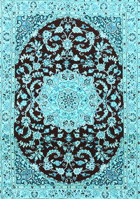 Medallion Light Blue Traditional Rug, tr1467lblu