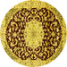 Round Machine Washable Medallion Yellow Traditional Rug, wshtr1467yw