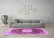 Machine Washable Medallion Pink Traditional Rug in a Living Room, wshtr1467pnk