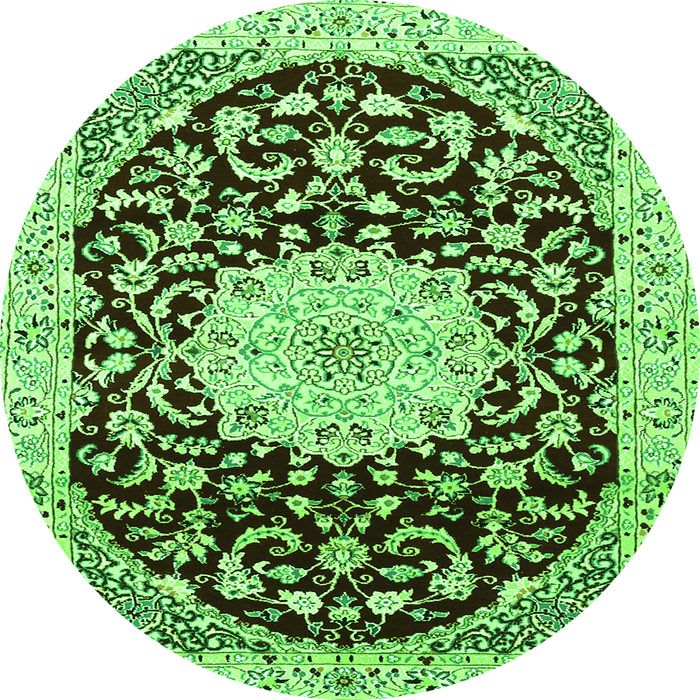 Square Medallion Green Traditional Rug, tr1467grn