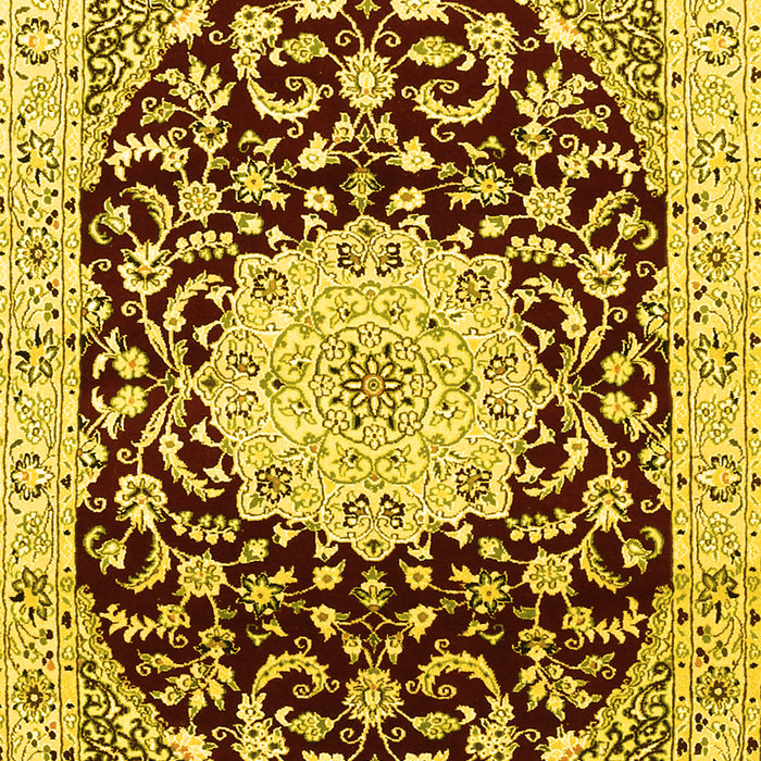 Machine Washable Medallion Yellow Traditional Rug, wshtr1467yw