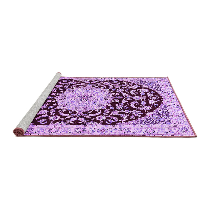 Sideview of Machine Washable Medallion Purple Traditional Area Rugs, wshtr1467pur
