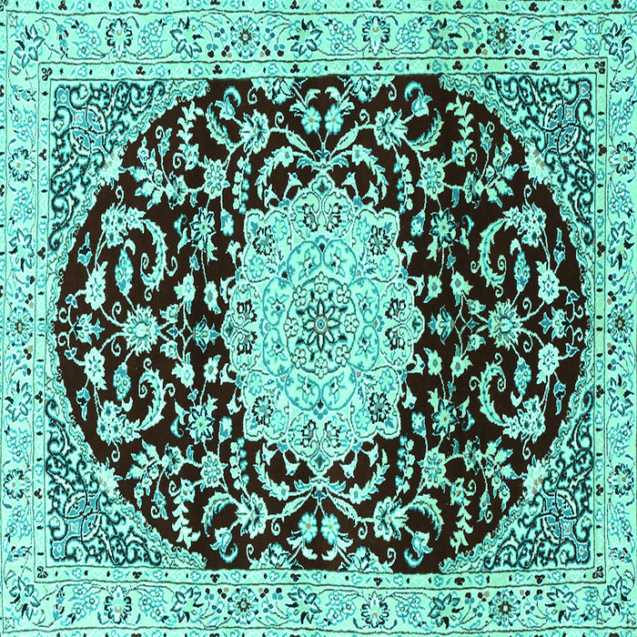 Square Machine Washable Medallion Turquoise Traditional Area Rugs, wshtr1467turq