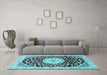 Machine Washable Medallion Light Blue Traditional Rug in a Living Room, wshtr1467lblu