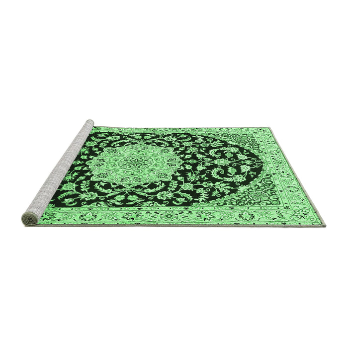 Sideview of Machine Washable Medallion Emerald Green Traditional Area Rugs, wshtr1467emgrn