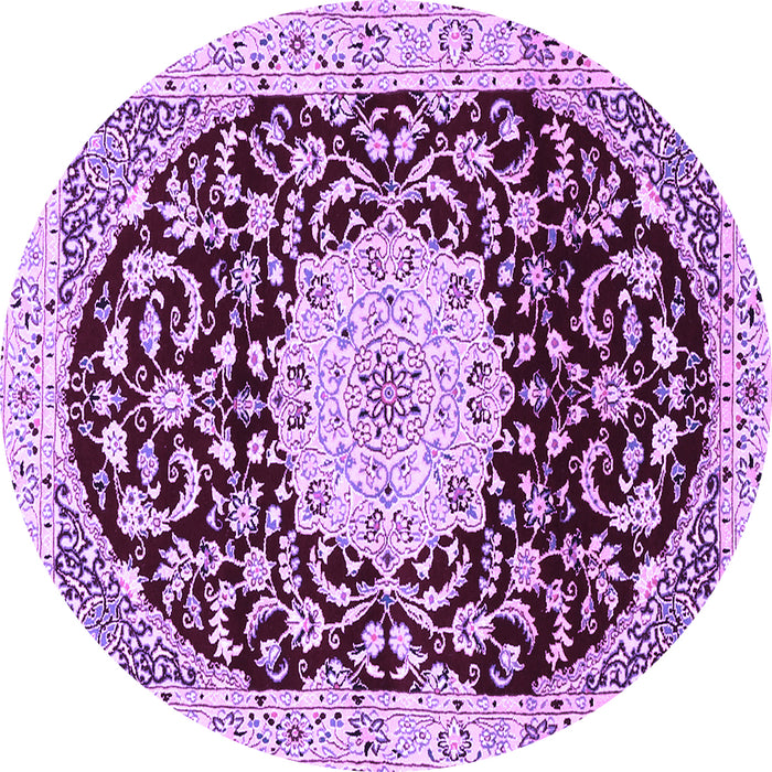Round Machine Washable Medallion Purple Traditional Area Rugs, wshtr1467pur