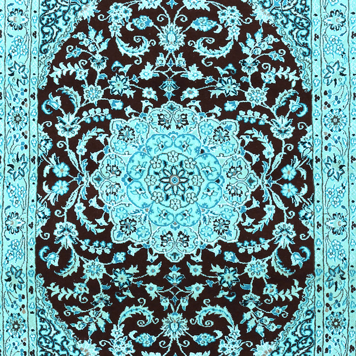 Machine Washable Medallion Light Blue Traditional Rug, wshtr1467lblu