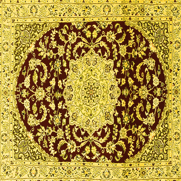 Square Machine Washable Medallion Yellow Traditional Rug, wshtr1467yw