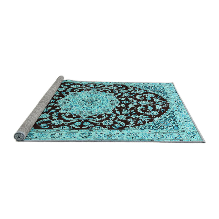 Sideview of Machine Washable Medallion Light Blue Traditional Rug, wshtr1467lblu