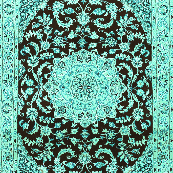 Machine Washable Medallion Turquoise Traditional Area Rugs, wshtr1467turq