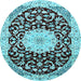 Round Machine Washable Medallion Light Blue Traditional Rug, wshtr1467lblu