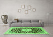 Machine Washable Medallion Green Traditional Area Rugs in a Living Room,, wshtr1467grn