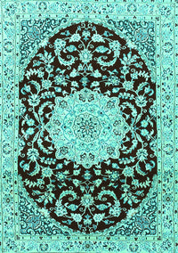 Medallion Turquoise Traditional Rug, tr1467turq