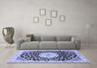 Machine Washable Medallion Blue Traditional Rug in a Living Room, wshtr1467blu