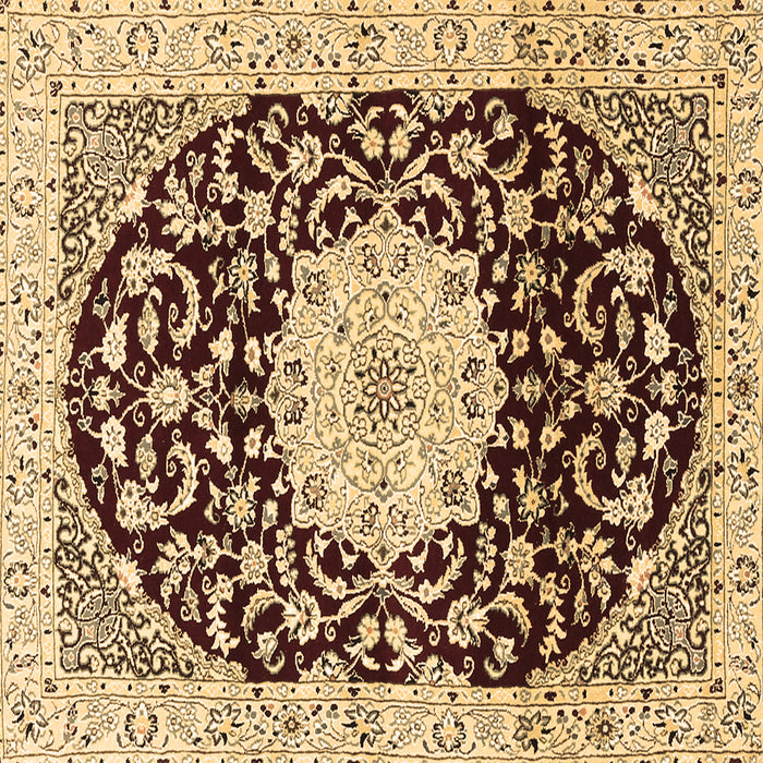 Square Machine Washable Medallion Brown Traditional Rug, wshtr1467brn