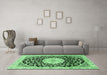 Machine Washable Medallion Emerald Green Traditional Area Rugs in a Living Room,, wshtr1467emgrn