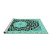 Sideview of Machine Washable Medallion Turquoise Traditional Area Rugs, wshtr1467turq