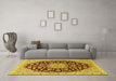 Machine Washable Medallion Yellow Traditional Rug in a Living Room, wshtr1468yw