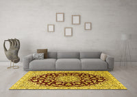 Machine Washable Medallion Yellow Traditional Rug, wshtr1468yw