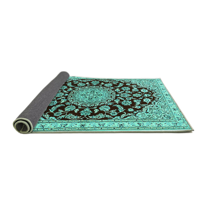Sideview of Medallion Turquoise Traditional Rug, tr1468turq