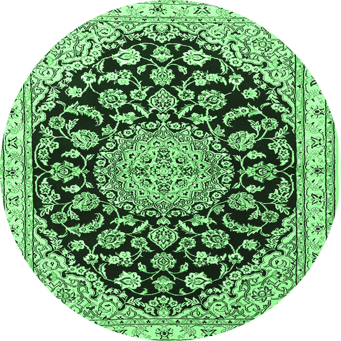 Round Machine Washable Medallion Emerald Green Traditional Area Rugs, wshtr1468emgrn